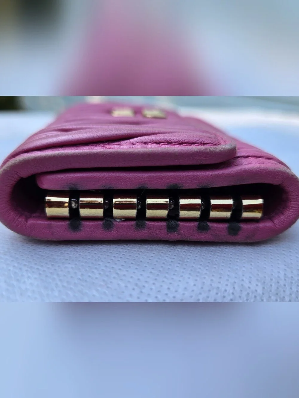 Miu Miu Pink Matelassé Mini 6 Key Case Wallet